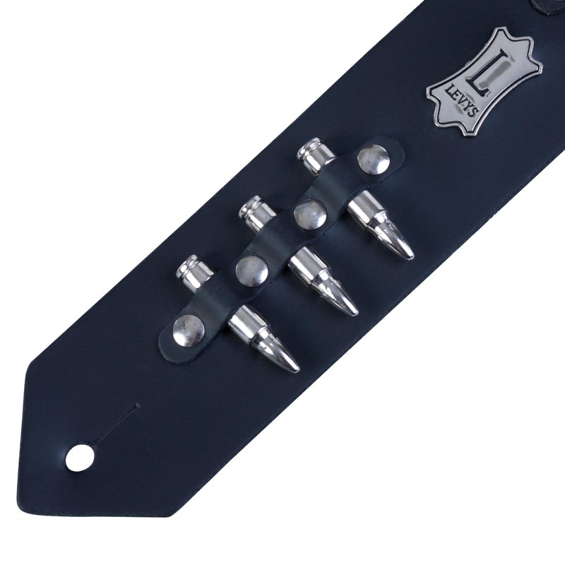 Levy's Leathers 2" Carving Leather Guitar Strap with Bullets,Black - Image 3